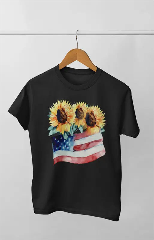 Girl Round Neck Half Sleeve American Flower - 11Y / Black - Girl’s T-shirt